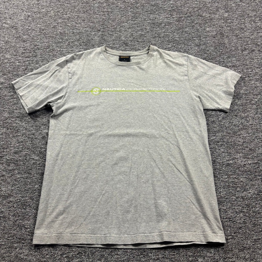 Y2K 2000s Nautica Competition Surf Graphic Grey T-Shirt Size Large